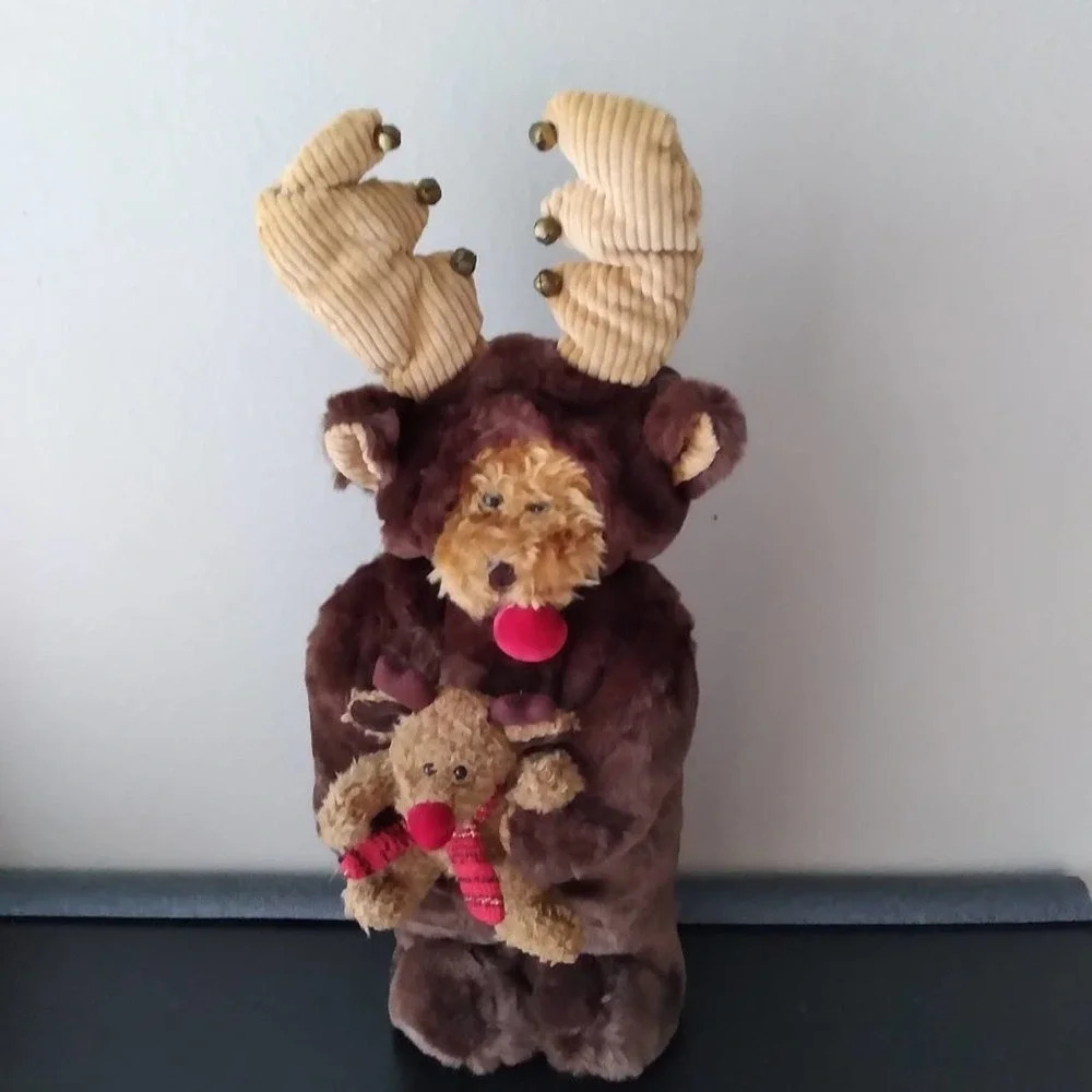 Vintage Christmas Rudolph Teddy Bear Jingle Bells 20 Inch Tall